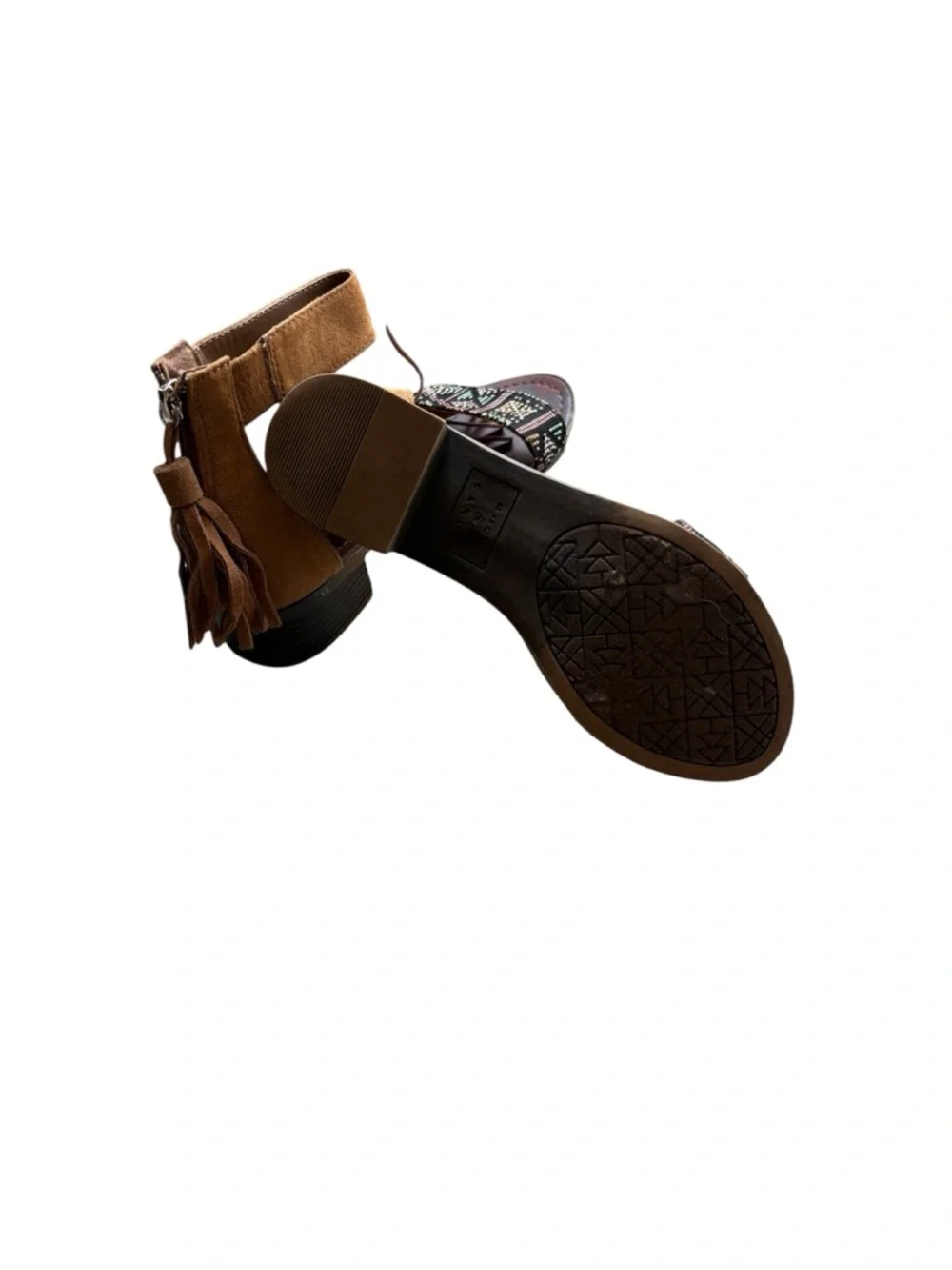 Rock & Candy Brown Ankle-Strap Beaded Block Heel Sandals - Picture 5 of 7